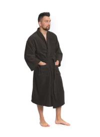 Pánský froté župan střihu kimono v tmavě hnědé barvě