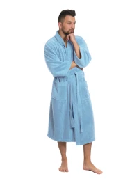 Pánský froté župan střihu kimono v světle modré barvě