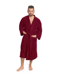Pánský froté župan střihu kimono ve vínové barvě