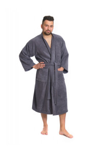 Pánský froté župan kimono v šedé barvě