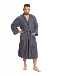 Pánský froté župan střihu kimono v šedé barvě