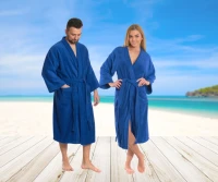 Pánský a dámský froté kimono župan v tmavě modré barvě