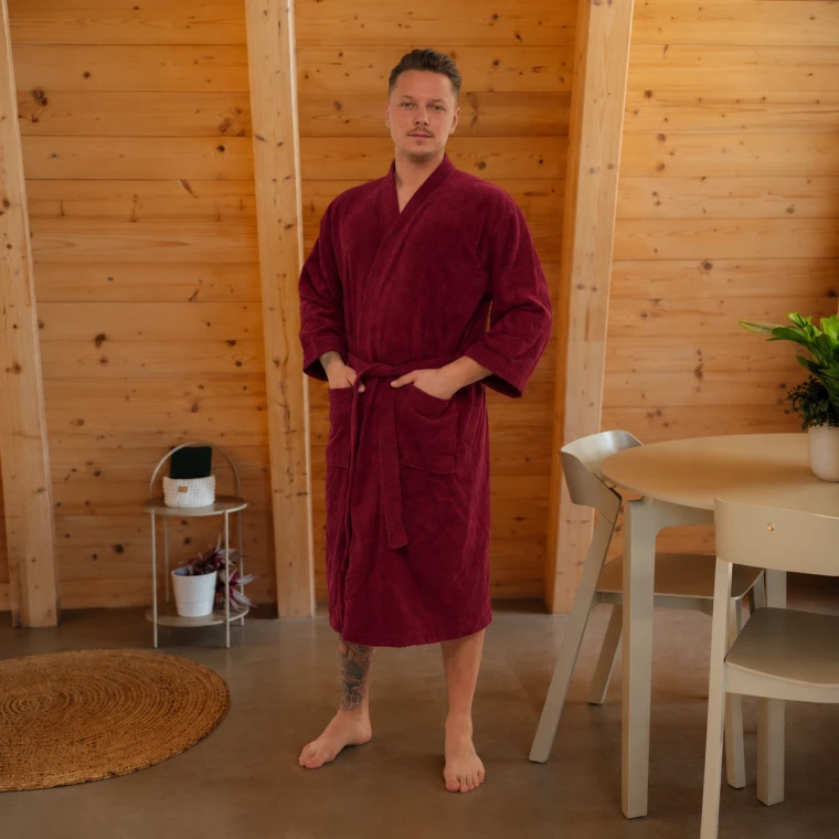 Pánský froté župan Kimono, Vínová