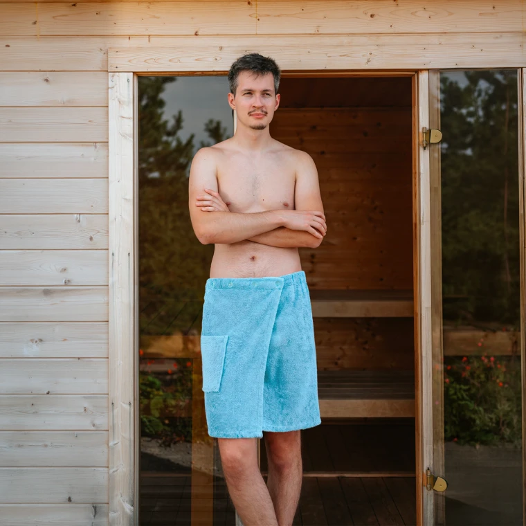 Pánský bavlněný saunový kilt, Světlá modř