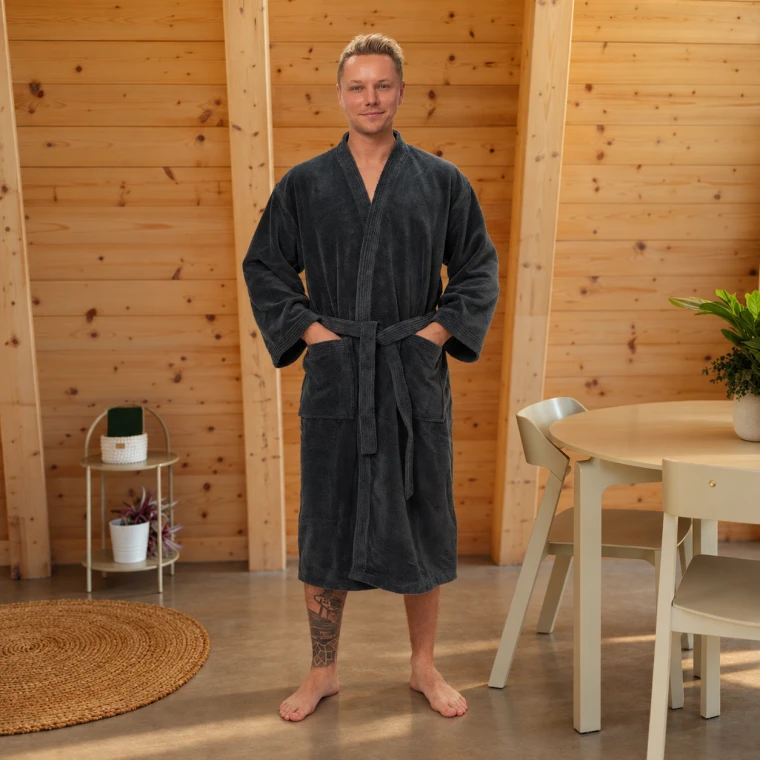 Pánský župan z mikro veluru Kimono, Antracit