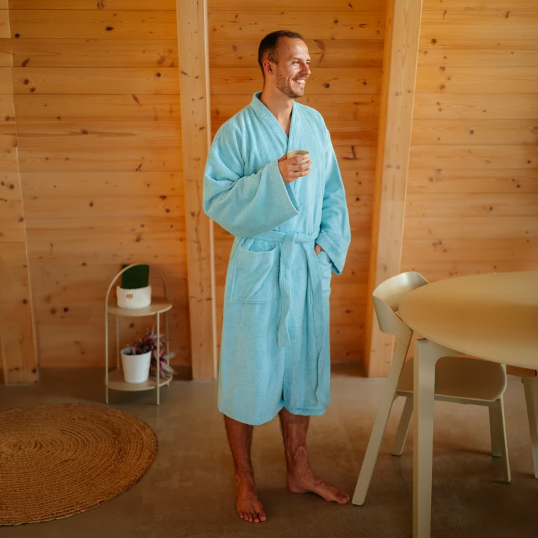 Pánský bambusový župan Kimono, Mlžná modř