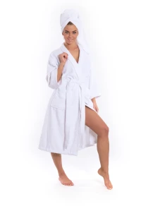 Sada White: župan KIMONO + dámský saunový kilt + osuška