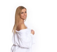 Dámský froté župan střihu kimono bílý detail zblízka