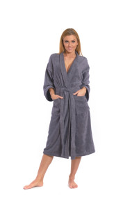 Dámský froté župan střihu kimono tmavě šedý - přední pohled