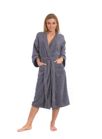 Dámský froté župan střihu kimono tmavě šedý - přední pohled