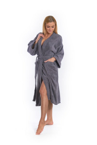 Dámský froté župan střihu kimono tmavě šedý