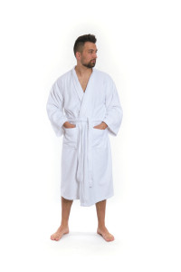 Pánský froté župan střihu kimono bílý přední pohled