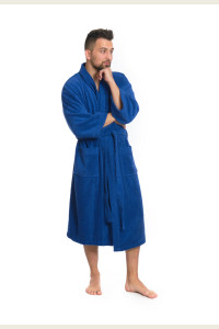 Pánský froté župan střihu kimono tmavě modrý celá postava