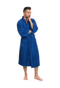 Pánský froté župan střihu kimono tmavě modrý celá postava