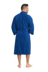 Pánský froté župan střihu kimono tmavě modrý - zadní pohled