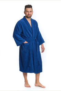 Pánský froté župan střihu kimono tmavě modrý přední pohled