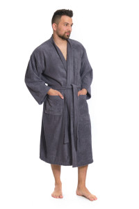Sada Dark Grey: župan KIMONO + pánský saunový kilt + osuška