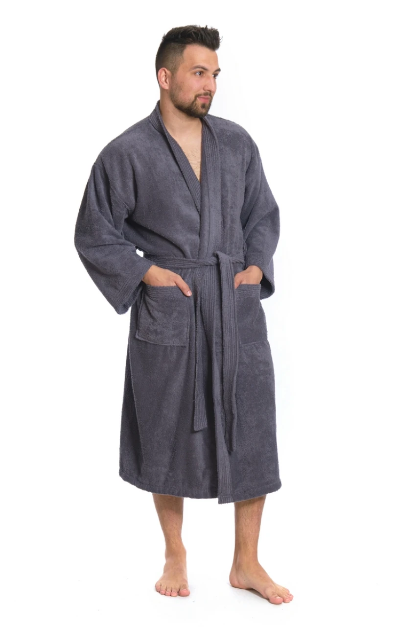 Pánský bavlněný župan Kimono, Tmavě šedá