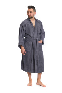 Pánský froté župan střihu kimono tmavě šedý přední pohled
