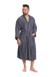 Pánský froté župan střihu kimono tmavě šedý přední pohled