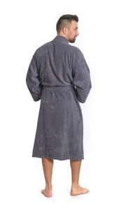 Pánský froté župan střihu kimono tmavě šedý zadní pohled