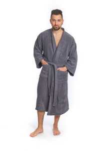 Pánský froté župan střihu kimono tmavě šedý celá postava