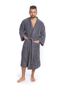 Pánský froté župan střihu kimono tmavě šedý celá postava