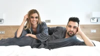 Dámský a pánský froté župan střihu kimono tmavě šedý