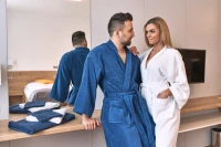 Sada Navy Blue: župan KIMONO + pánský saunový kilt + osuška