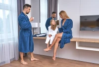 Sada Navy Blue: župan KIMONO + pánský saunový kilt + osuška