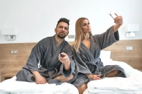 Pánský a dámský froté župan střihu kimono tmavě šedý
