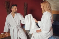 Pánský a dámský froté župan střihu kimono bílý