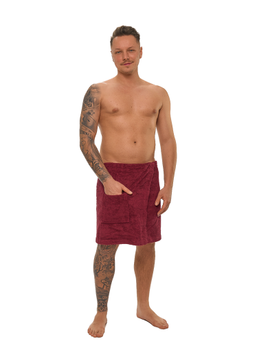 Pánský bavlněný saunový kilt na suchý zip, Vínová
