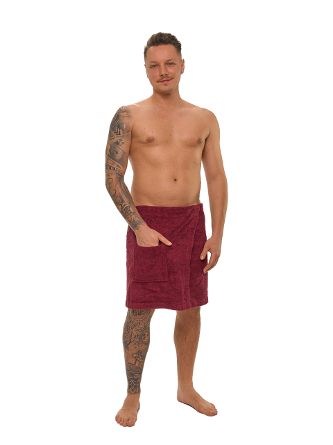 Pánský bavlněný saunový kilt na suchý zip, Vínová
