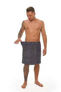 Pánský saunový kilt tmavě šedý – čelní pohled, elastický pas