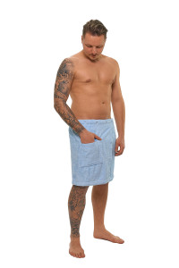 Sada Light Blue: župan KIMONO + pánský saunový kilt + osuška