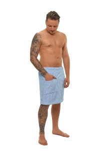 Sada Light Blue: župan KIMONO + pánský saunový kilt + osuška