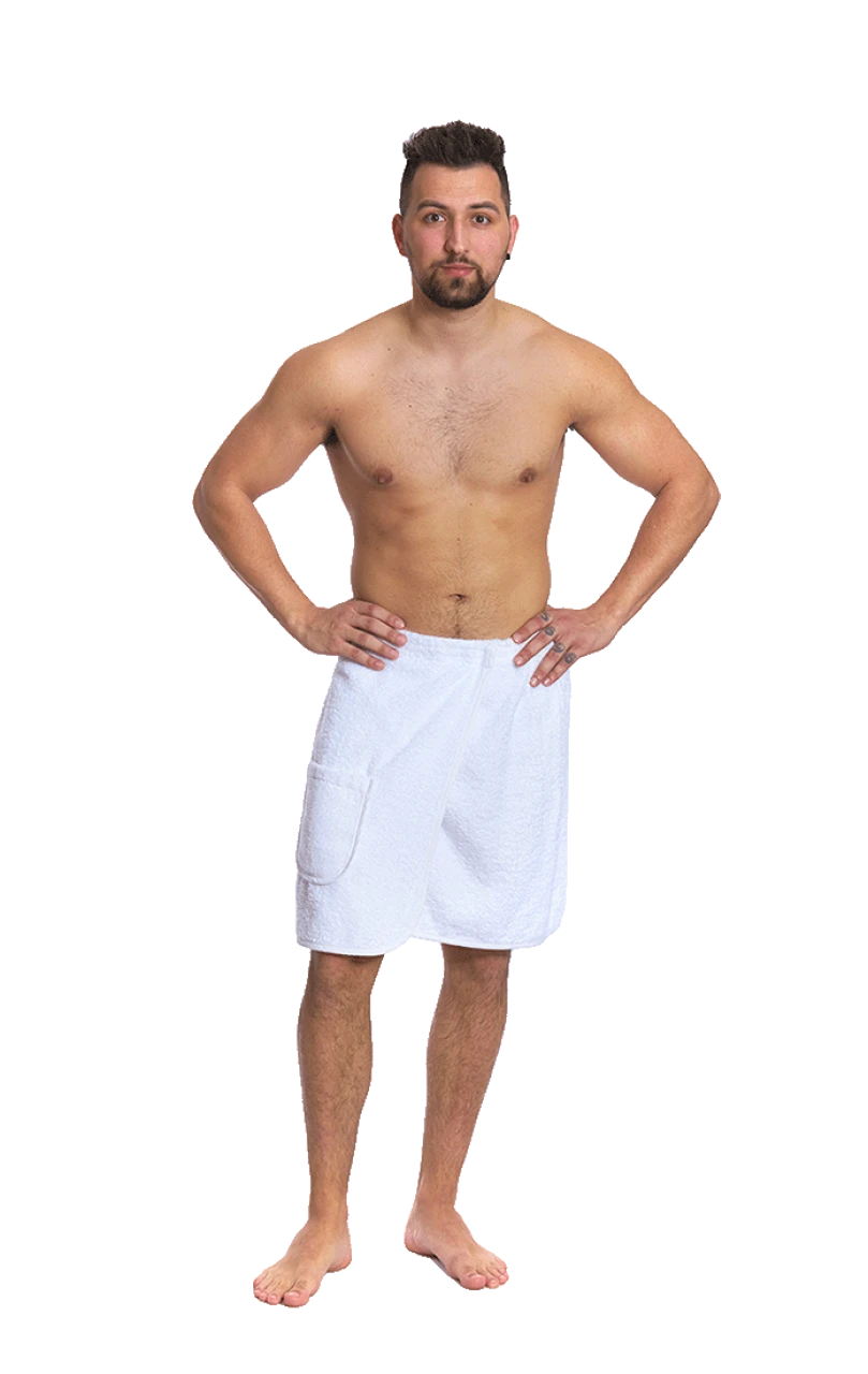 Pánský bavlněný saunový kilt na suchý zip, Bílá