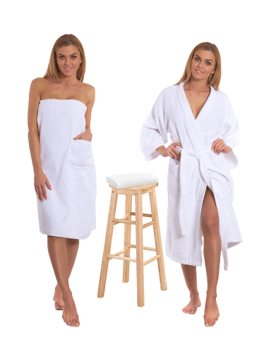 Sada White: župan KIMONO + dámský saunový kilt + osuška