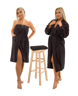 Sada Black Chocolate: župan KIMONO + dámský saunový kilt + osuška