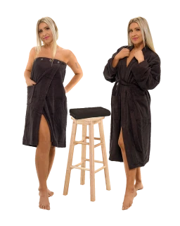 Sada Black Chocolate: župan KIMONO + dámský saunový kilt + osuška