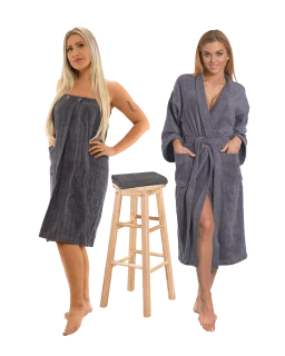 Sada Dark Grey: župan KIMONO + dámský saunový kilt + osuška