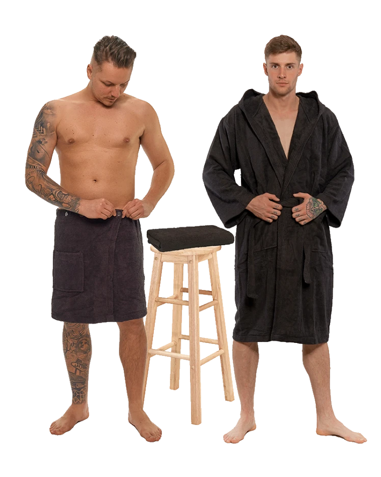 Sada Black Chocolate: župan s kapucí + pánský saunový kilt + osuška