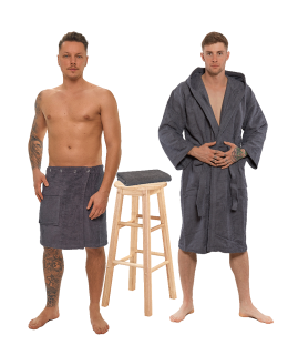 Sada Dark Grey: župan s kapucí + pánský saunový kilt + osuška