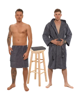 Sada Dark Grey: župan s kapucí + pánský saunový kilt + osuška