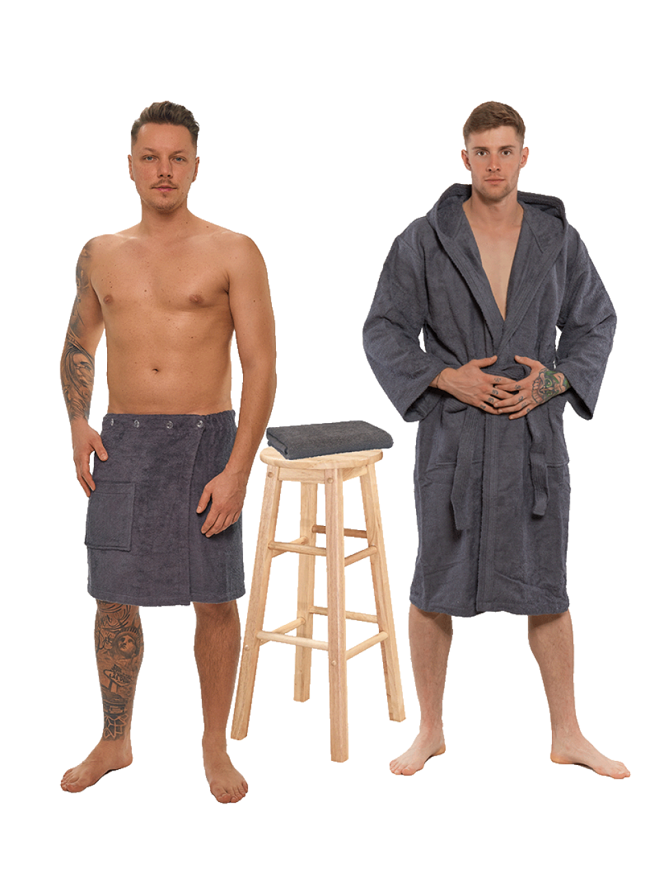 Sada Dark Grey: župan s kapucí + pánský saunový kilt + osuška