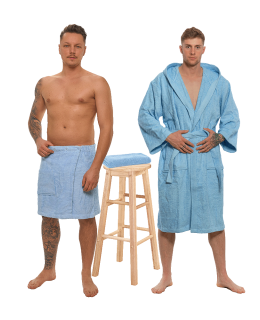 Sada Light Blue: župan s kapucí + pánský saunový kilt + osuška