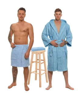 Sada Light Blue: župan s kapucí + pánský saunový kilt + osuška