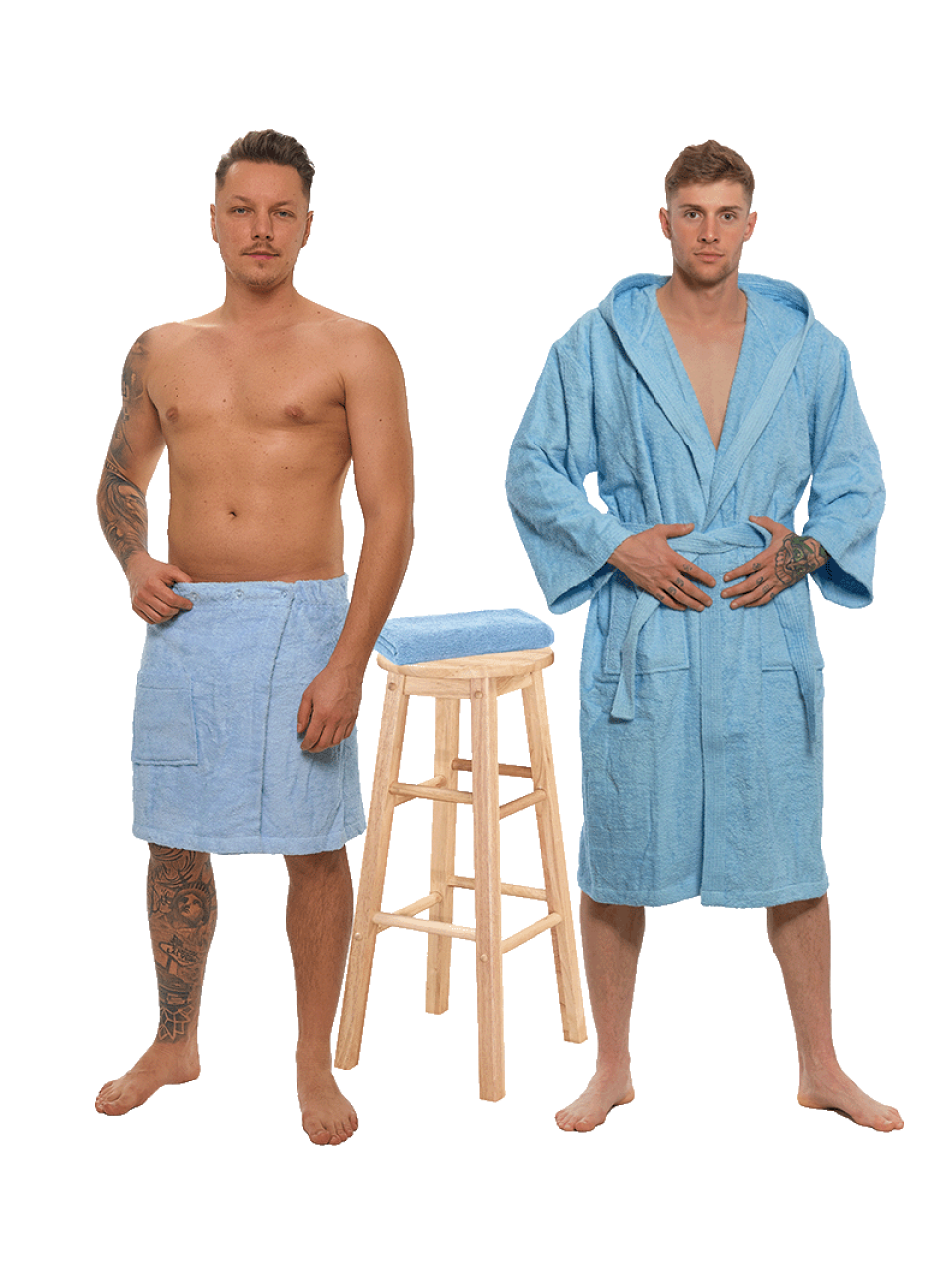 Sada Light Blue: župan s kapucí + pánský saunový kilt + osuška