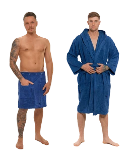 Sada Navy Blue: župan s kapucí + pánský saunový kilt + osuška